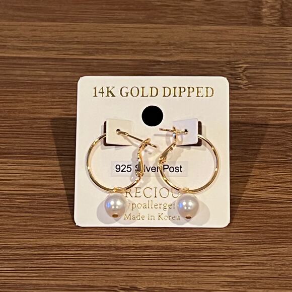 Earrings Golden Huggie Hoop with Charms Fashion Pearl Drop Dangle Earrings Royal - Picture 5 of 11